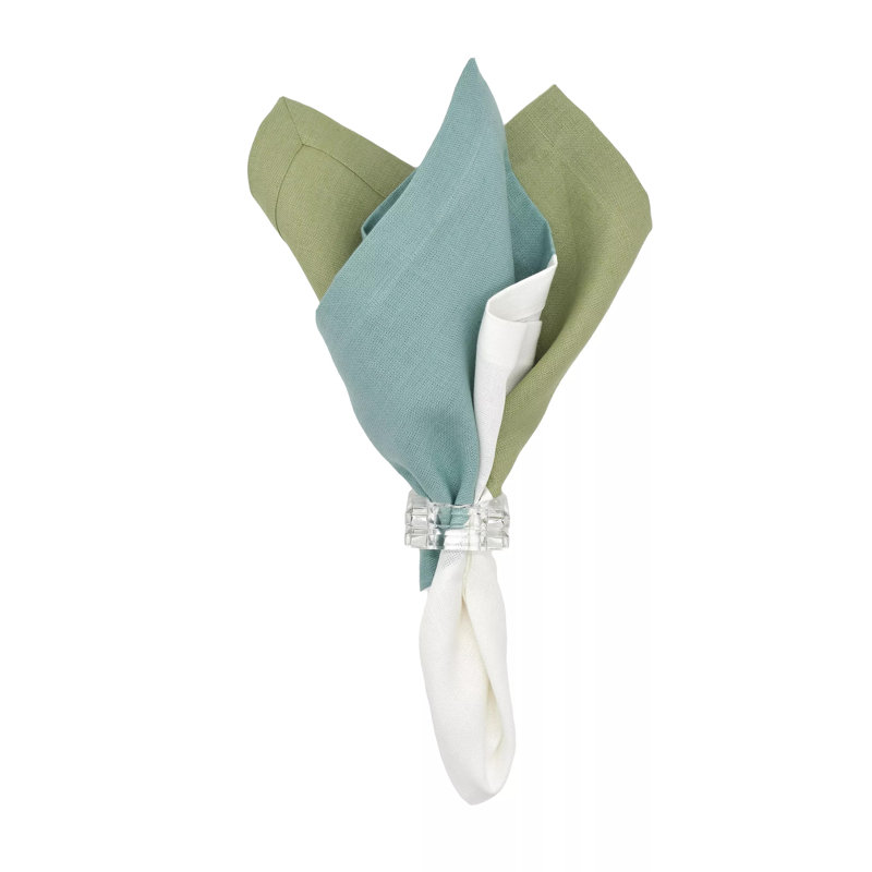Color Block Linen Square Napkins, Ivory/Fade Turquoise/Sage