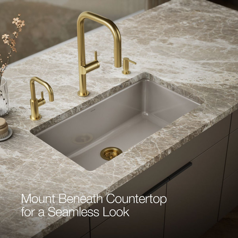 IronTones 33" L x 19" W Dual Mount Kitchen Sink, Truffle