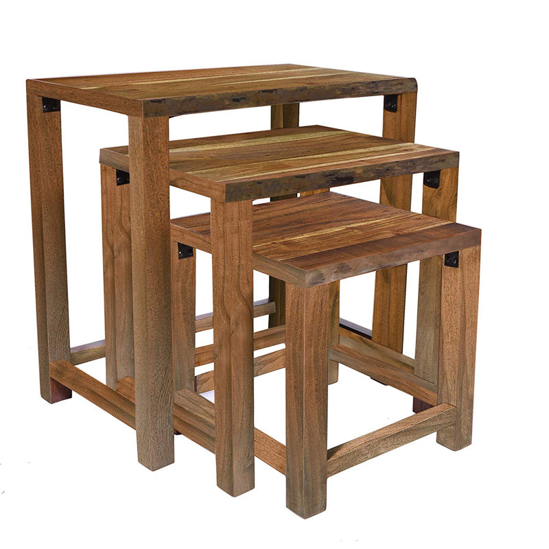 Ensemble 3 pièces de tabourets décoratifs en bois massif Buiron