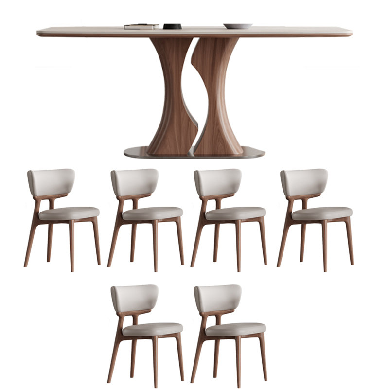 Simple oak dining table and chair combination, 29.52" H x 70.86" L x 35.43" W