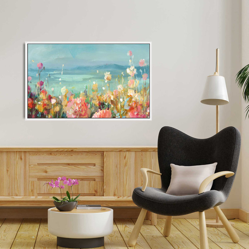 Coastal Dahlias Crop - Peinture, L 43,5 po x H 27,5 po, Cadre blanc