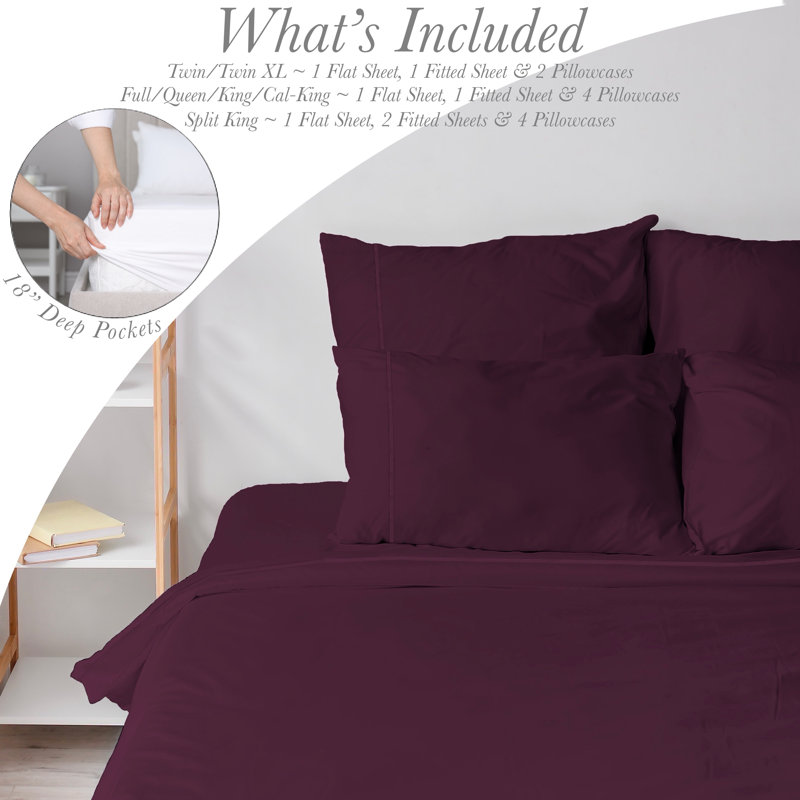 Ensemble de draps 6 pièces en microfibre brossée double ultra douce, feuilles rafraîchissantes avec poches très profondes - Lavable à la machine