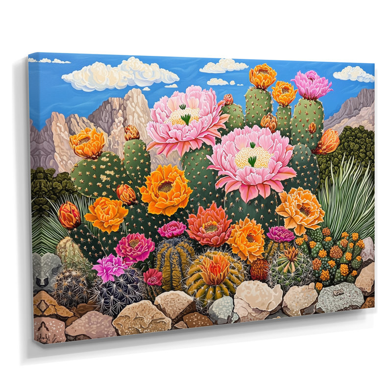 Cactus rose, cactus rose à Las Vegas II - impression de cactus floral, H 30 po x l 40 po, Wrapped Canvas, Ne s’applique pas