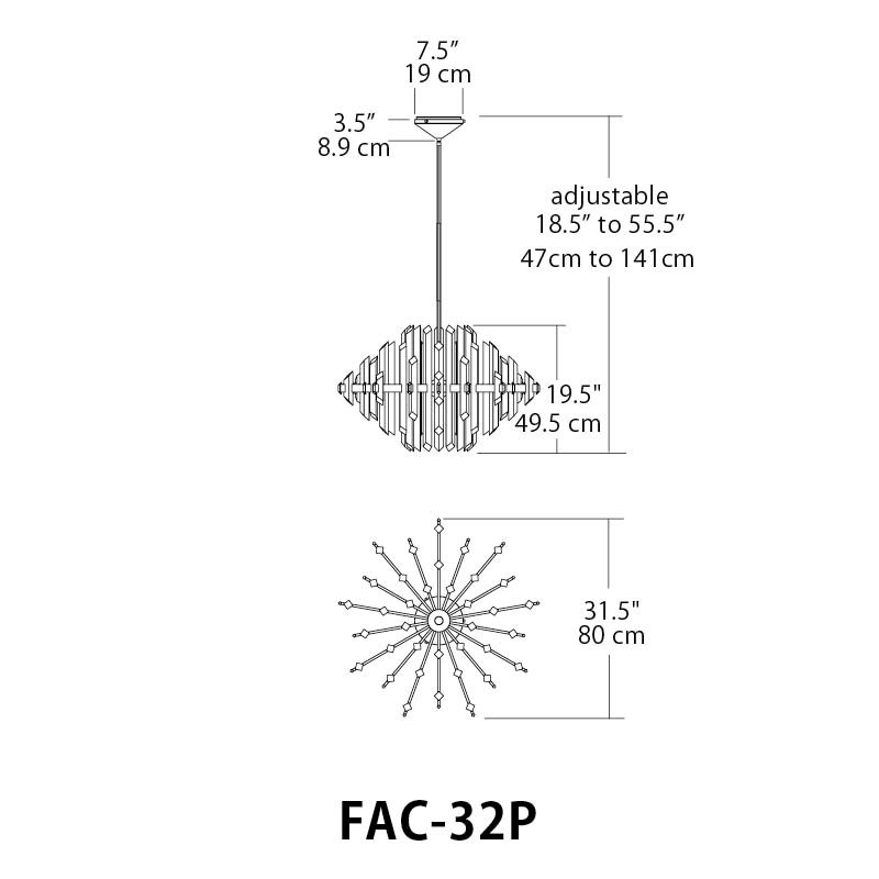 Facets Chandelier - Polished Chrome, 19.5" H x 31.5" W x 31.5" D