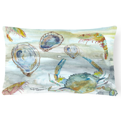  Crab Shrimp and Oyster Watercolor Decorative Indoor/Outdoor Lumbar Pillow