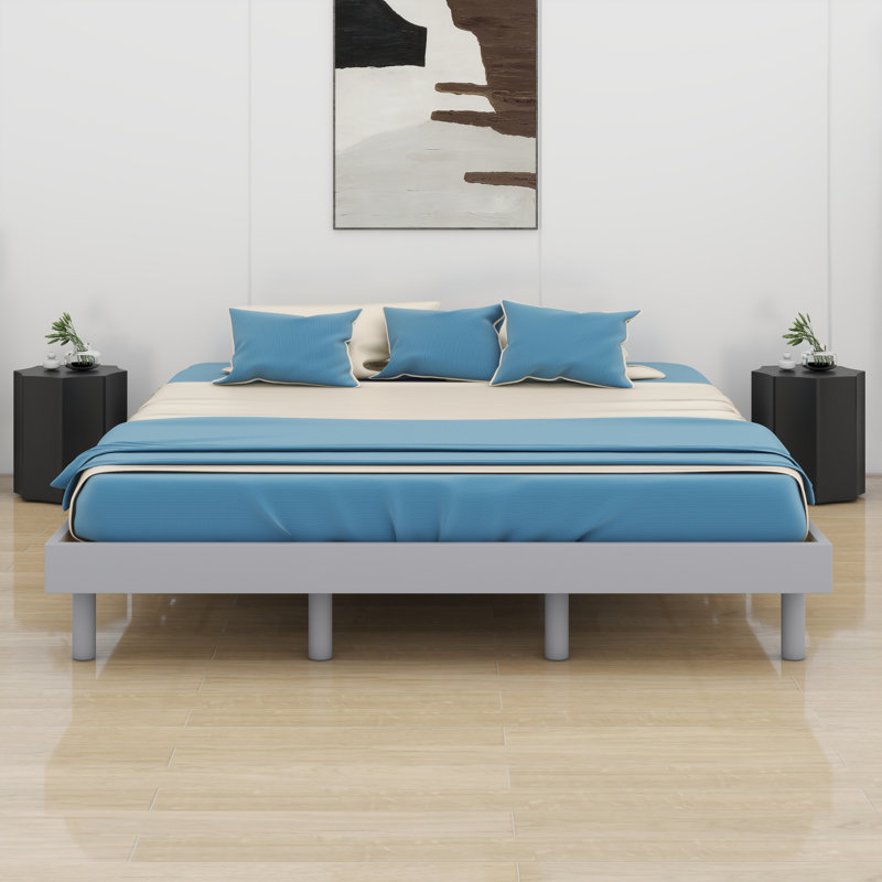Modern Design Floating Platform Bed Frame, Gray, Queen