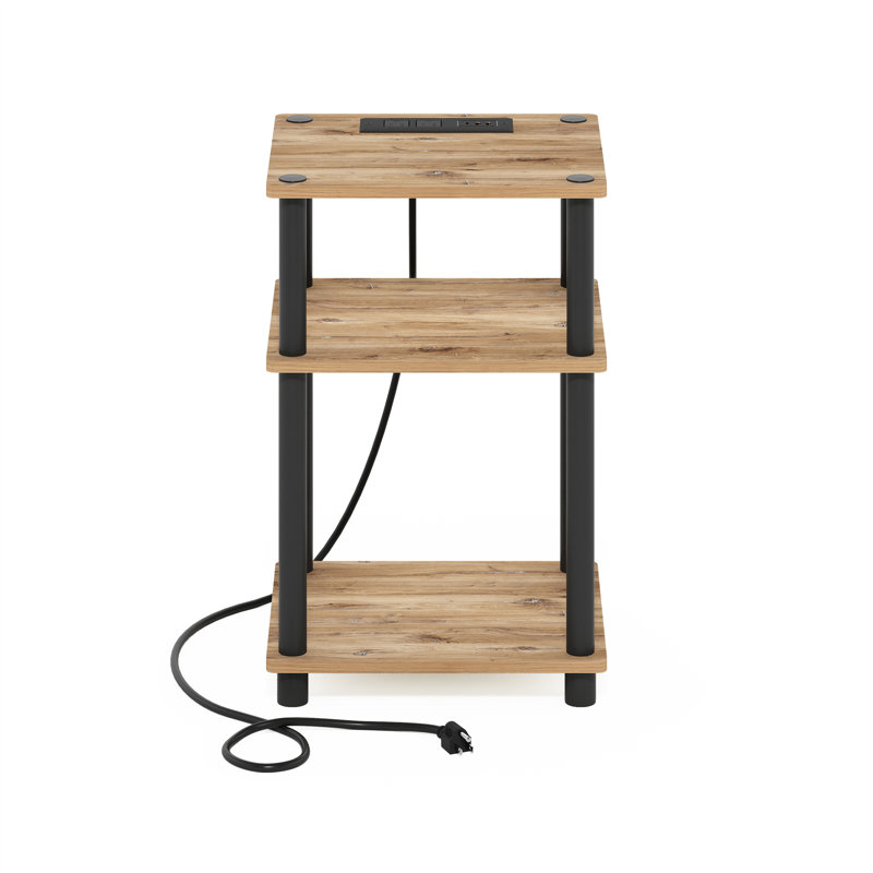 End Table with Dual Installation Options, Built-In Outlets, USB & Type C Ports, Flagstaff Oak