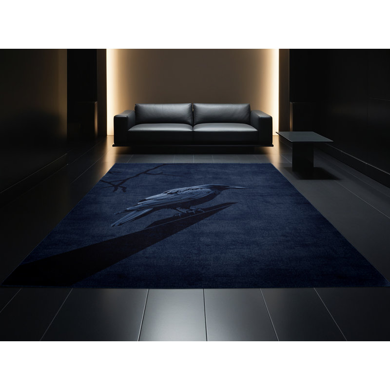 Soft Plush Fiorentino Halloween Modern & Contemporary Abstract Area Rug in Blue – Navy Binding, 2x5