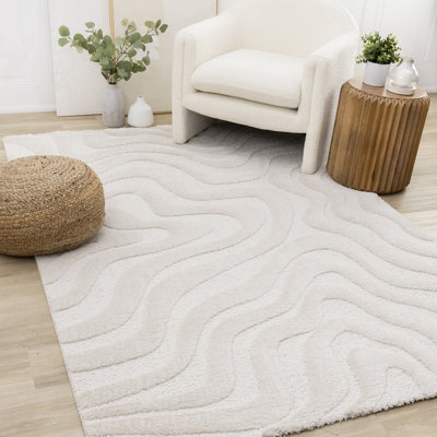 Rug Branch 5' X 8' (5'3" X 7'7") Organic,Tonal/Solid Indoor Area Rug, White , Contemporary Modern - Living Room, Bedroom, Dining Room, And Kitchen