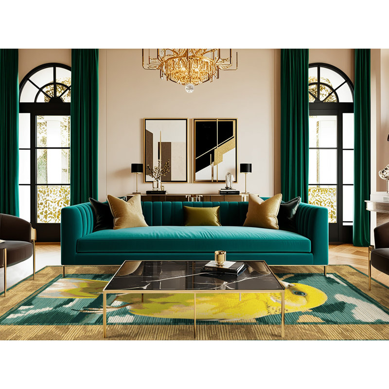  Tapis lavable jaune canari, Rond 3 pi