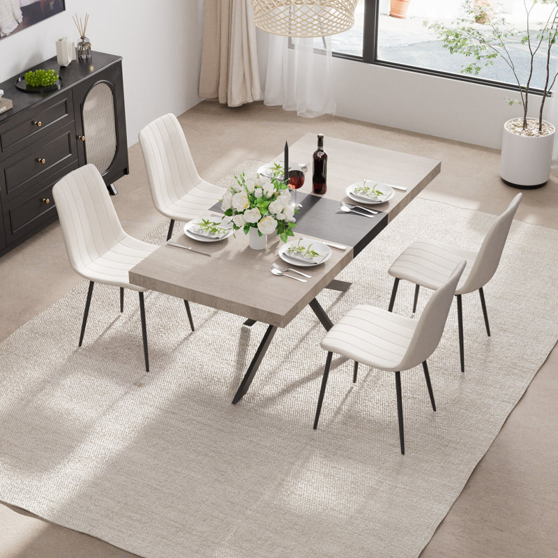 Ensemble de table de salle à manger extensible 55 à 70 po, Beige / noir, 5