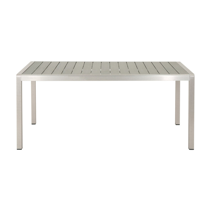 Table d'extérieur grise avec texture en faux bois et structure en aluminium