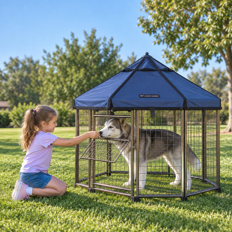 Enclos modulaire pour chiens de 1,2 m avec auvent – ​​Abri intérieur, extérieur et portable pour animaux de compagnie, Bleu