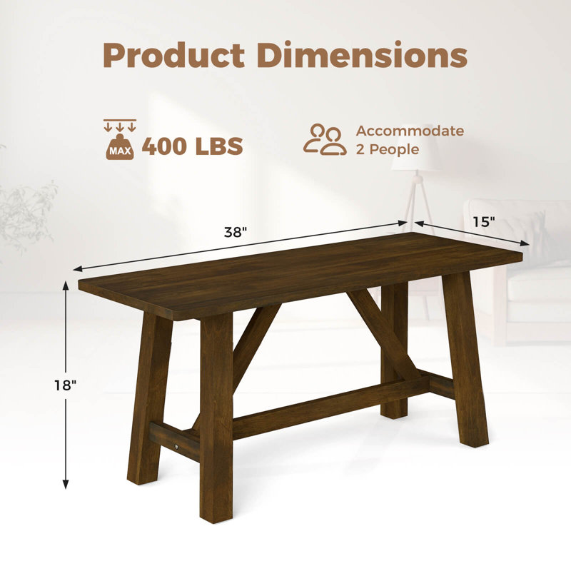 2 PCS Dining Bench Farmhouse Shoe Bench Entryway Seat with Rubber Wood Frame