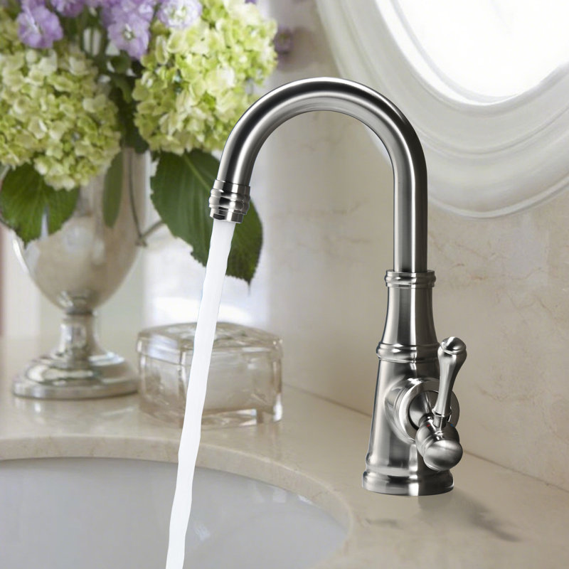 10.9"H Solid Brass Single-Handle Bathroom Sink Faucet, Brushed Nickel