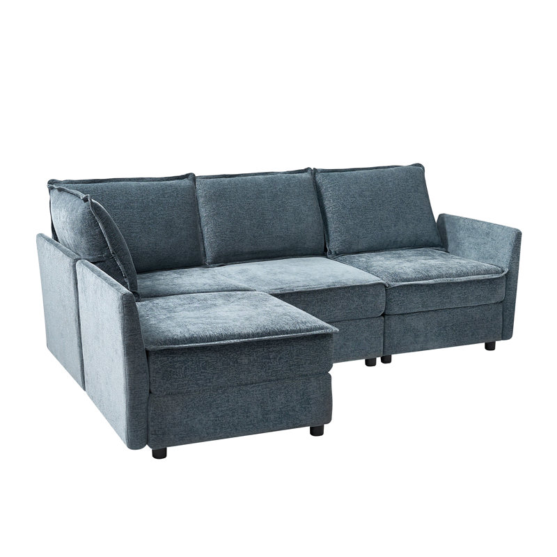 Talani Modern 4 Seater Slipcovered Corner Sofa with Hidden Storage, Blue