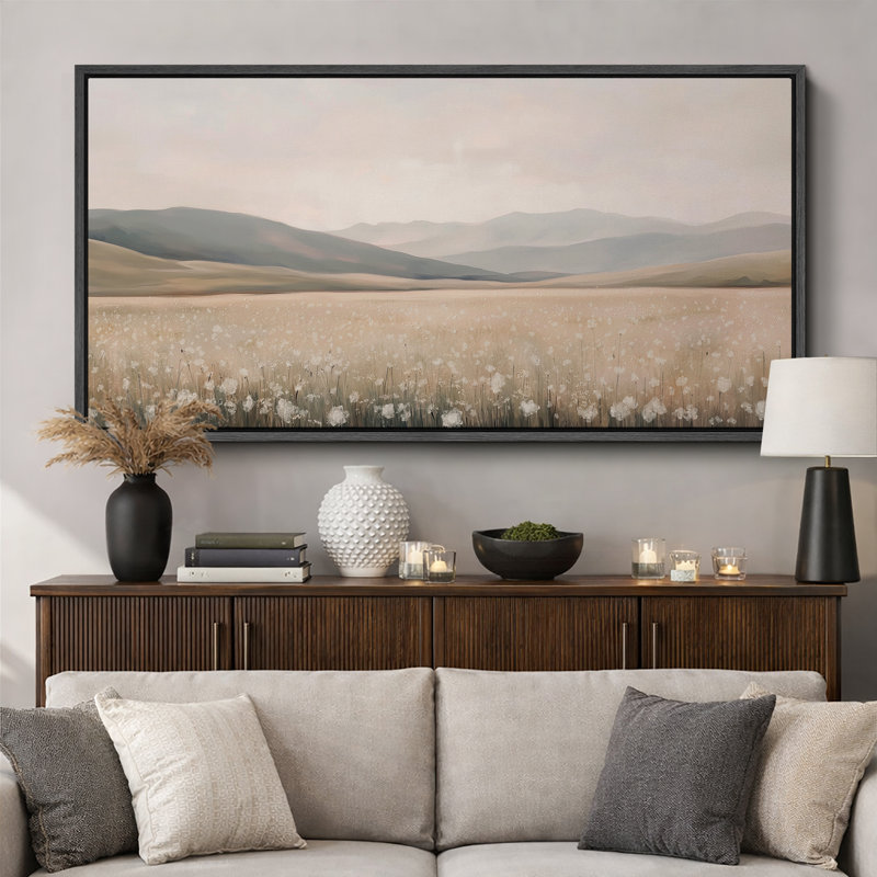 «Green Tan Mountain Landscape», art mural neutre, impression numérique sur toile giclée sur toile, H 30 po x l 60 po