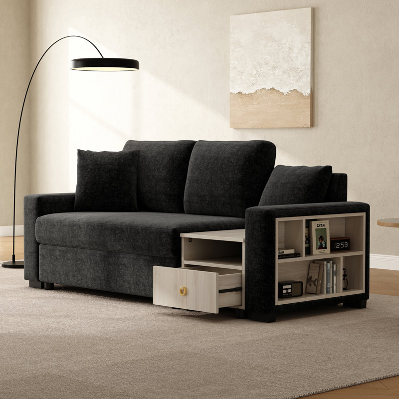 Canapé modulaire rembourré 79,3 po avec accoudoirs de rangement et console centrale pour le salon, Noir