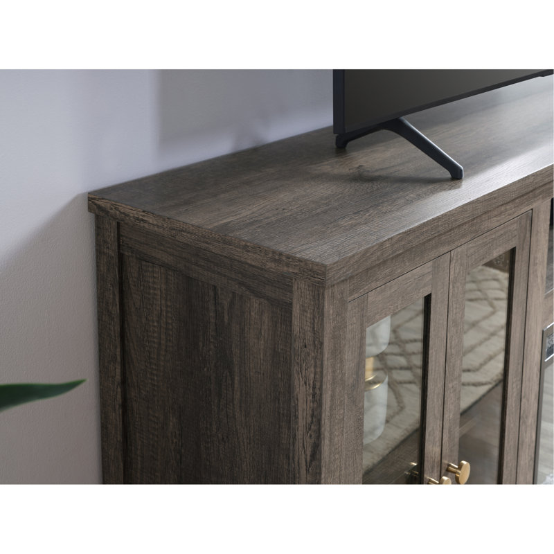 Console 70 po avec foyer, lumière DEL, armoires et tablettes, Gris
