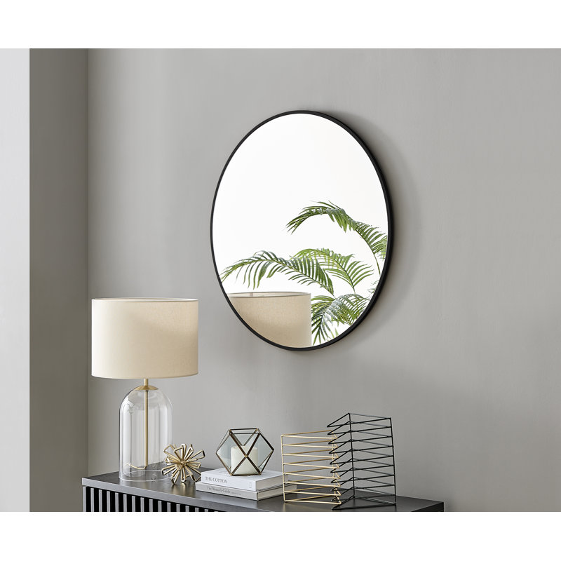 Alcantera Round Metal Frame Wall Mirror Simple and Elegant Modern Design, 80cm H x 80cm W, Black