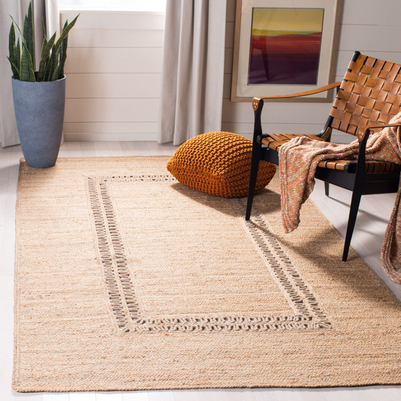 Tapis de couleur unie en jute tissé à la main Vance, Rectangle 4 pi x 6 pi