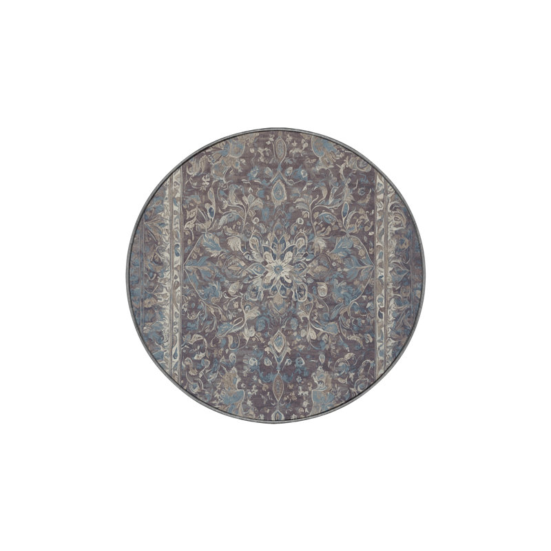 Machine Washable Gray Area Rug, Round 5'