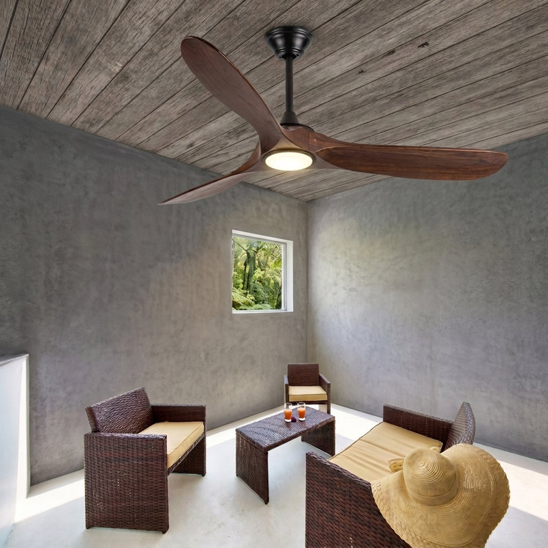 Solid Wood Ceiling Fan With Remote,3 Blade Reversible Dc Motor, Quiet Cooling For Living Room Or Bedroom, 106cm, Walnut