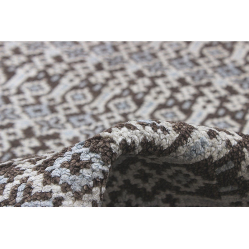 Tapis brun foncé noué à la main de conception unique 5 pi 3 po x 7 pi 5 po Quanicia
