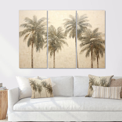 Ensemble de salon mural rétro Vintage Tranquility Palm Trees I - Palmiers et palmiers