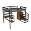 Lit mezzanine double avec bureau et garde-robe - Structure en métal lourd, escalier intégré, support de rangement et tablettes - Lit de jeu pour adultes / adolescents (noir) - Bureau d'ordinateur avec prise USB et prise de courant (noir)