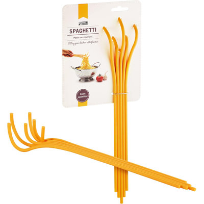 Fun spaghetti-shaped plastic spaghetti spoon/pasta fork from a series of pasta-inspired kitchen gadgets | cool pasta spoon to claw and serve pasta | original kitchen accessories | by monkey business