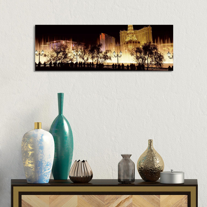 Hotels In A City Lit Up At Night, The Strip, Las Vegas, Nevada, USA #2 - Wrapped Canvas Panoramic Print