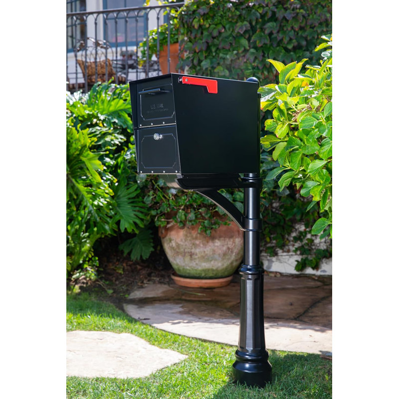 Architectural Mailboxes Oasis TriBolt Extra Large Metal Black Post Mount Lockable Mailbox