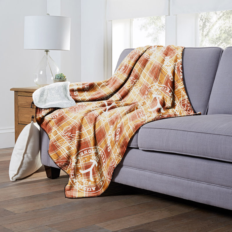 Paramount Yellowstone Cowboy Plaid Silk Touch Sherpa Throw Blanket with Carrying Strap, Soft Warm Throw, Cozy Blanket for Couch or Bed, 60x70 Inches