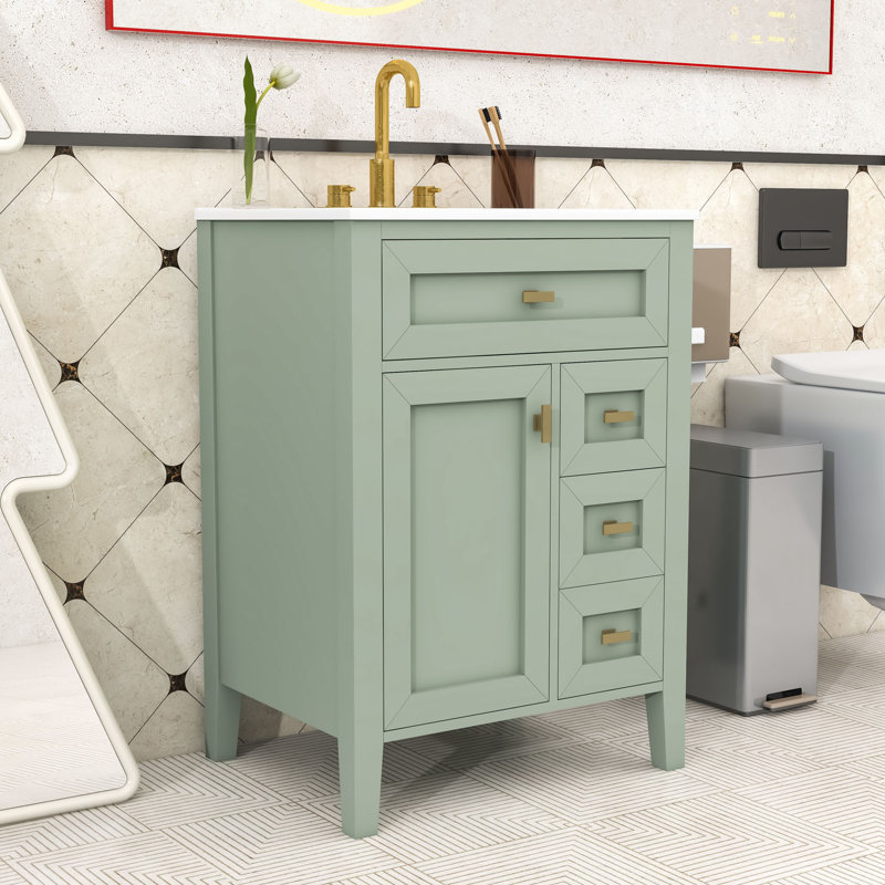 Meuble-lavabo compact en bois avec rangement spacieux, Vert clair