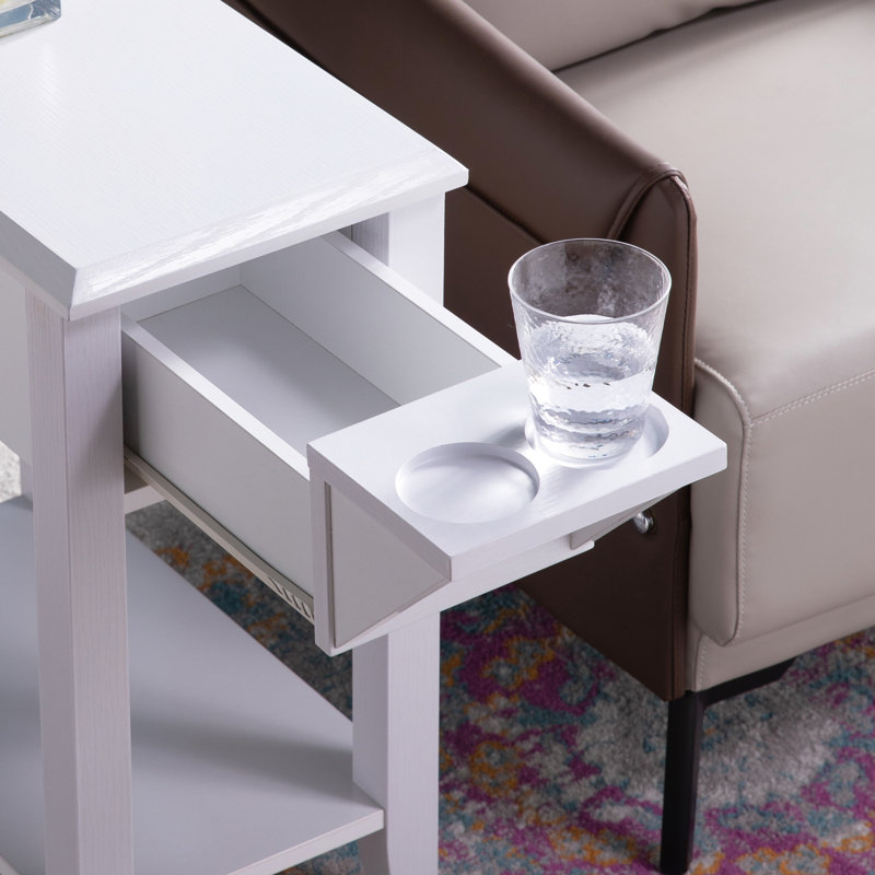 Table d'appoint décorative blanche avec deux porte-gobelets et un espace supplémentaire
