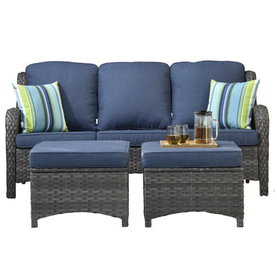 Gretna Premium All-Weather Wicker 3 - Person Patio Conversation Set with Cushions