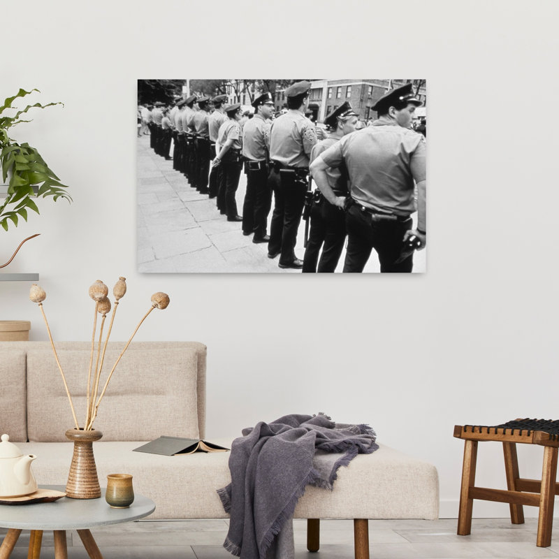 Black and white photograph of group of police officers standing on street side by side New York City USA 1 Piece Wrapped Canvas Wall Art