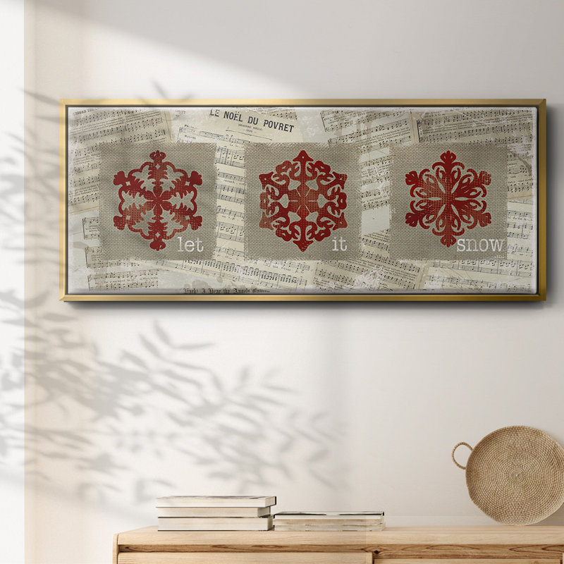Burlap Music Snowflakes- Framed Canvas