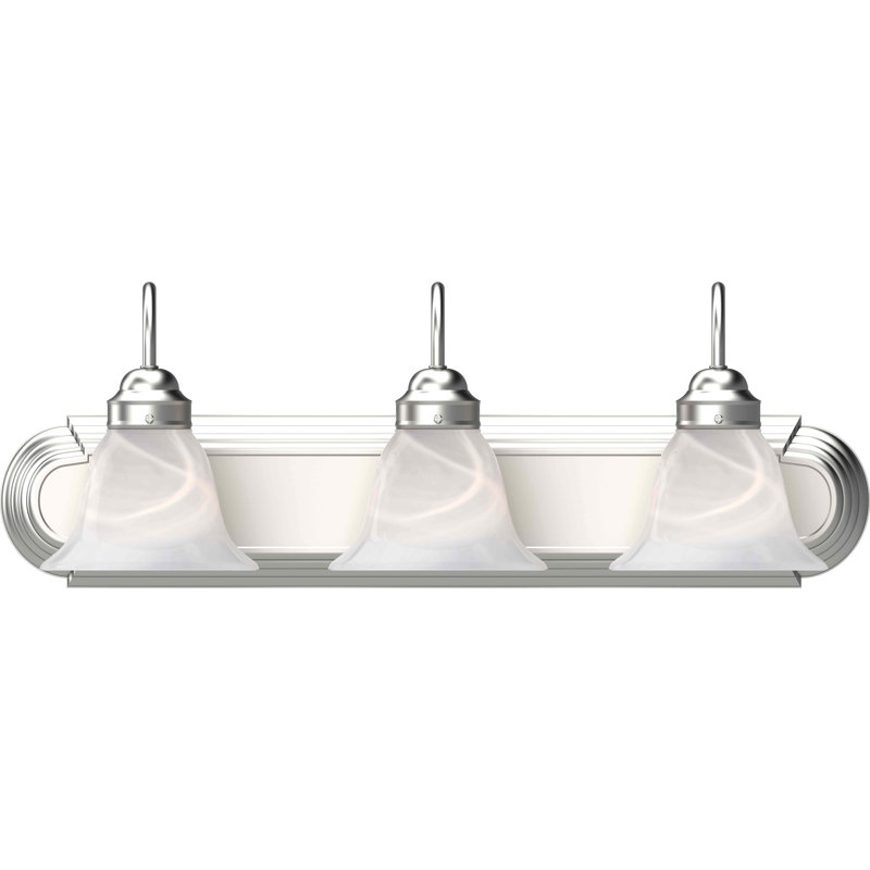 Marti 3-Light Indoor Brushed Nickel Bath or Vanity Wall Mount with Alabaster Glass Bell Shades, Brushed Nickel