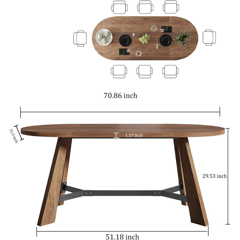 70.86" Dining Table for 6-8 People, Wood Kitchen Table, Rustic Dinner Room Table with Sturdy Tapered Legs, Home Furniture Kitchen Table for Kitchen, Living Room (Black)