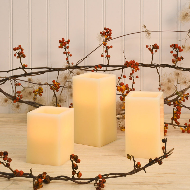 Battery Operated Multifunction Wax LED Candles, Square - 3 Count
