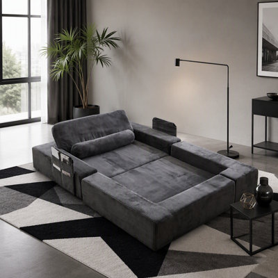 Foldable Castle Sofa Modular PlayCouchfor Living Room & Bedroom Instant Expansion Comfortable &Creative Design Furniture Seater with One Side Seat,Dar