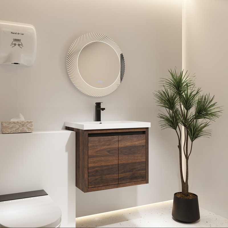 24" Small Bathroom Vanity with Floating Design, Espresso Wood