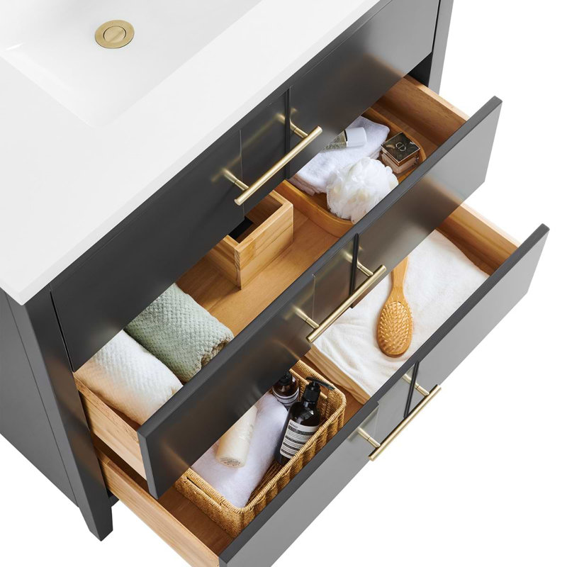 Iconic 36" Freestanding Standard Single Bathroom Vanity with Top, Black, Gold