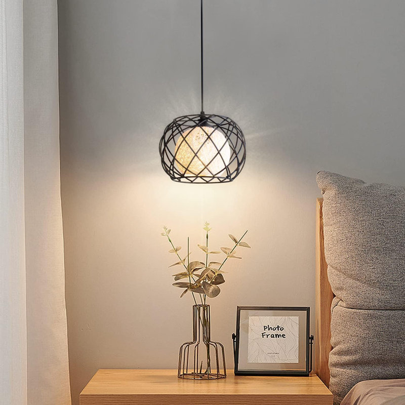Luminaire suspendu pour îlot de cuisine 1 lumière avec cage en rotin Modern Modern
