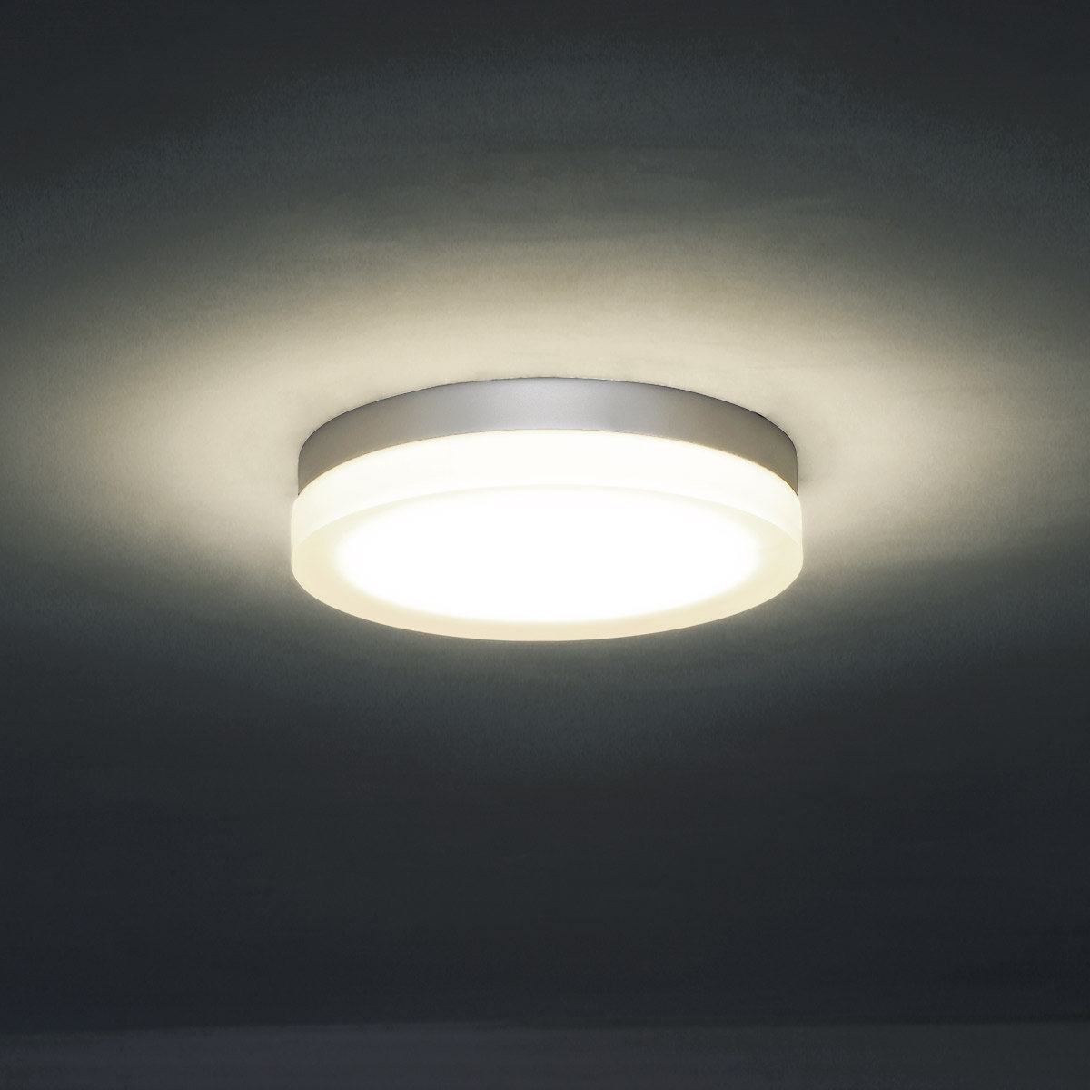 Single Light Glass LED Flush Mount, Titanium, 2700K, 2.5" Hx 14" W x 14" D