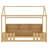 Natural Pine Twin House Bed Low Guardrail LED Design-719036528