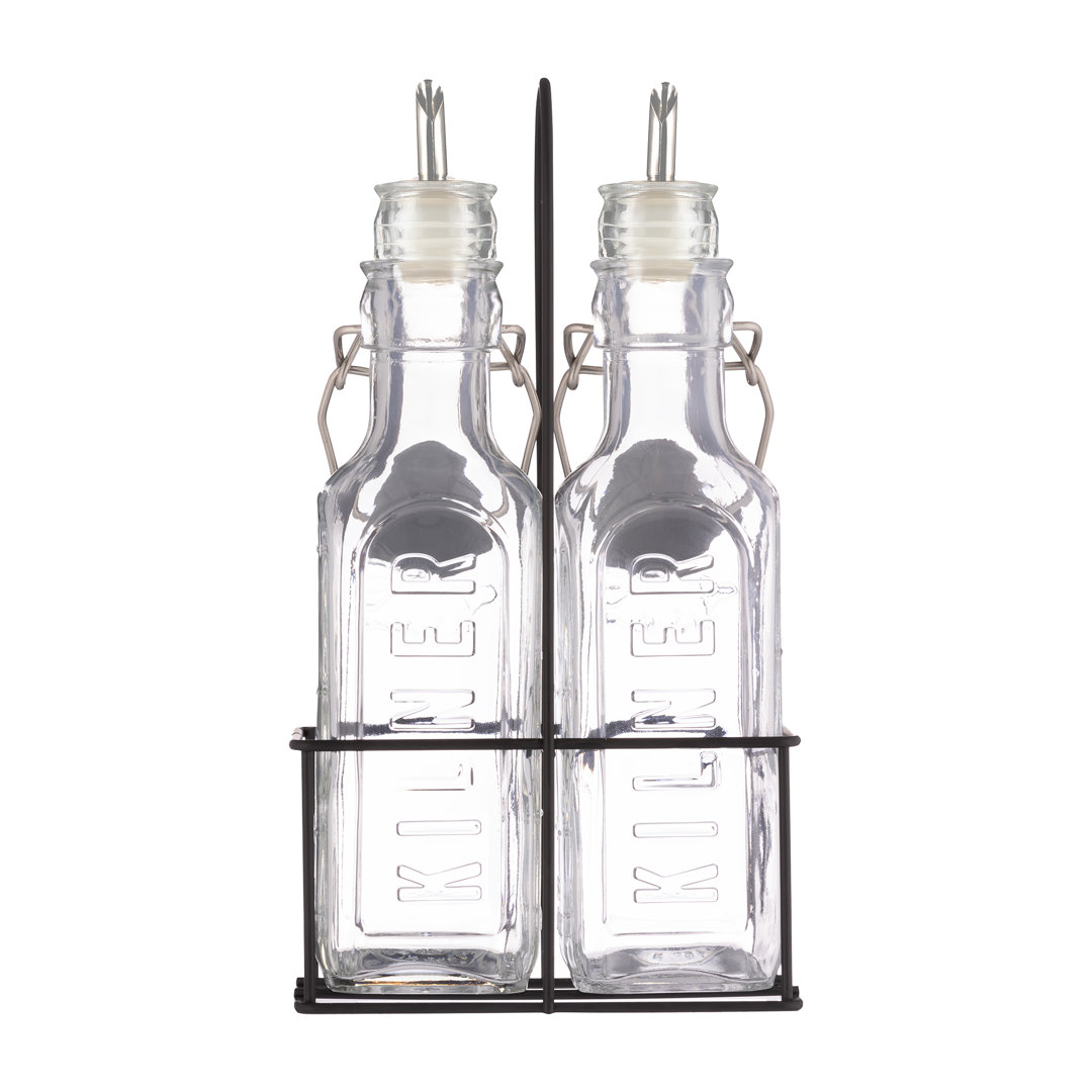 Set of 2 Oil Bottles & Metal Rack 0.3 Litre