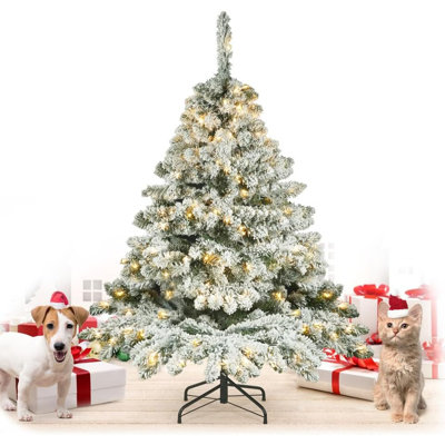Arbre de Noël artificiel épinette enneigé 4,5 pi avec 4,53 pointes et 300 lumières DEL